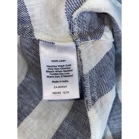 Talbots Women Linen Sleeveless Peplum Blouse Top Linen Blue Stripe 18 20 2X - Picture 8 of 11